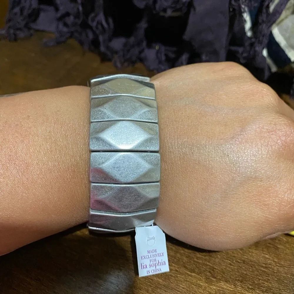 Lia Sophia Silver  Tone Metal Stretch Panel Bracelet new